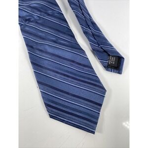 Mens Neck Tie Abstract Geometric Stripped Pattern 100% Silk George Blue